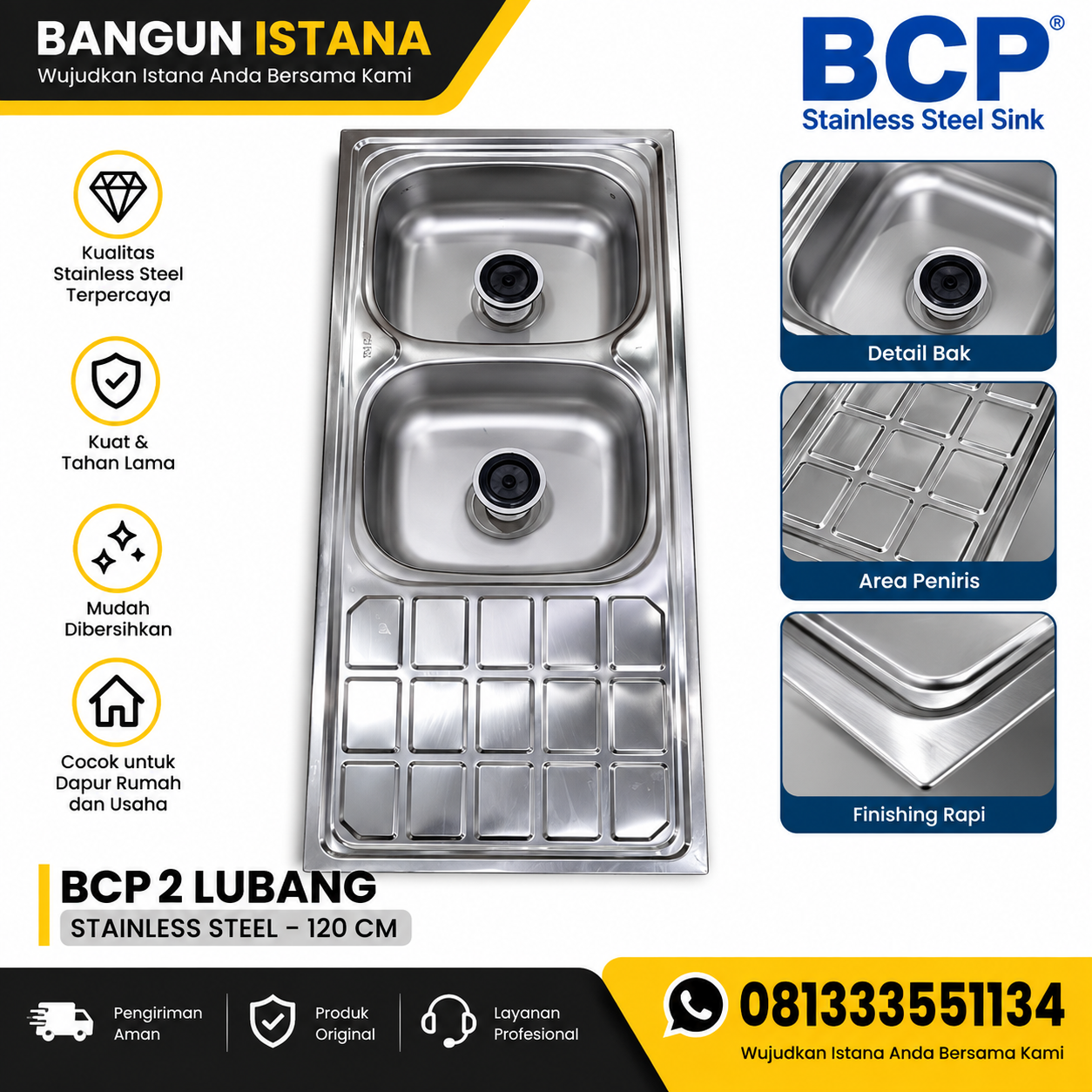 BCP 2 LUBANG STAINLES 120 CM